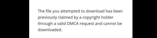terjemahkan the file you attempted to download has been previously claimed by a copyright holder through a valid dmca request and cannot be downloaded. dari inggris
